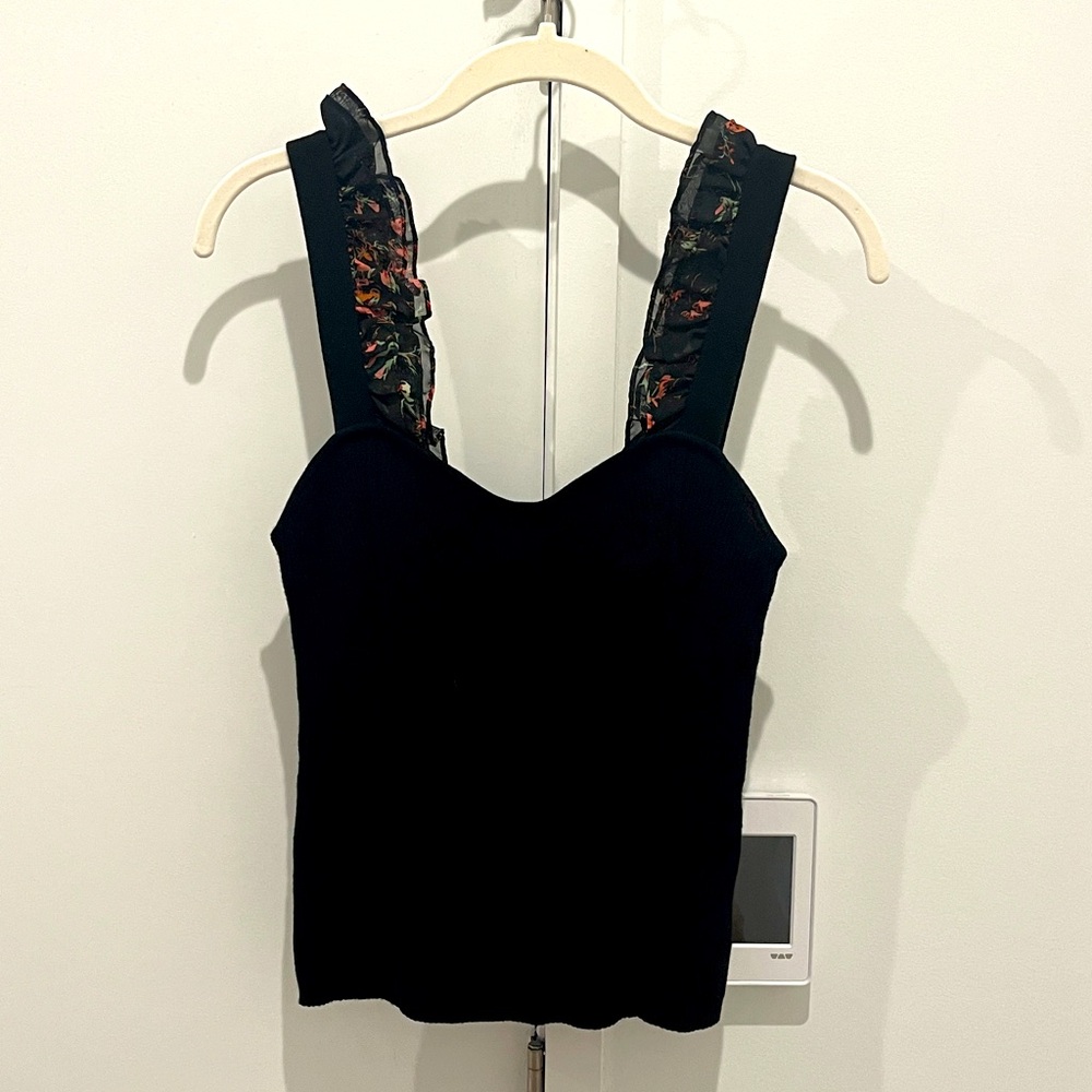 Anthropologie Black/Floral Sweater Tank Top